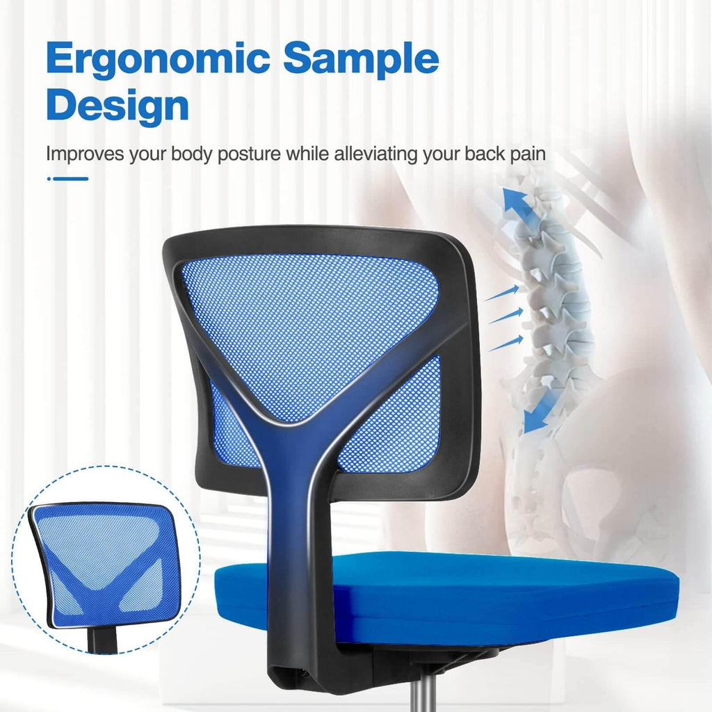 Silla de oficina de malla sin brazos — azul