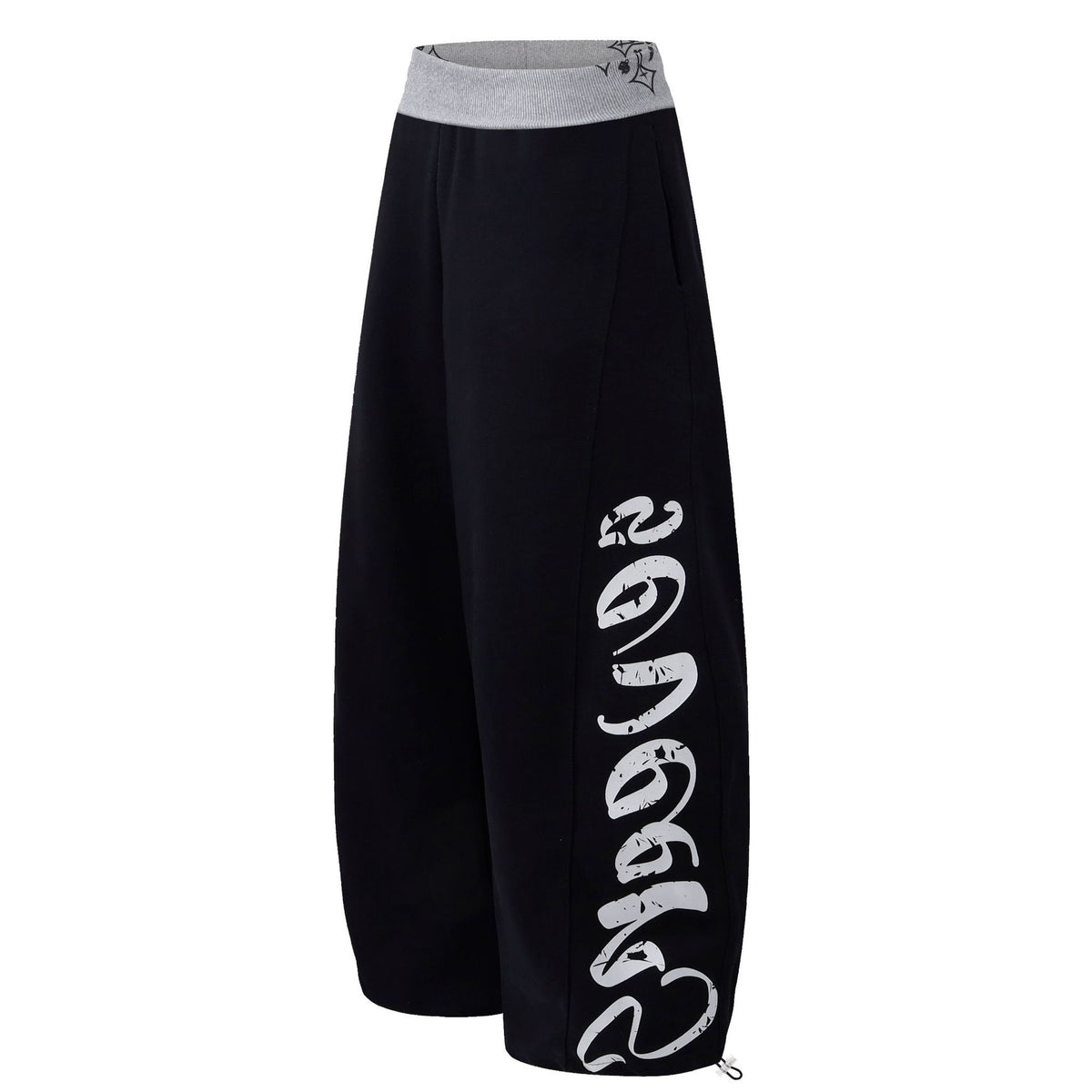 Pantalón deportivo ancho con letras laterales y cintura a contraste