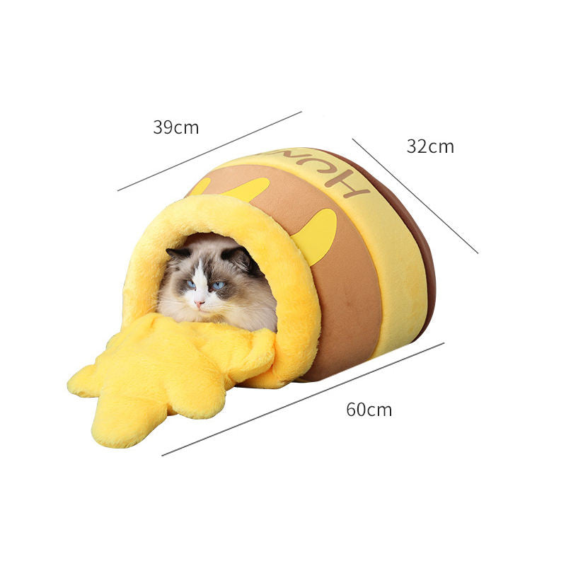 Cama para mascotas con forma de tarro de miel