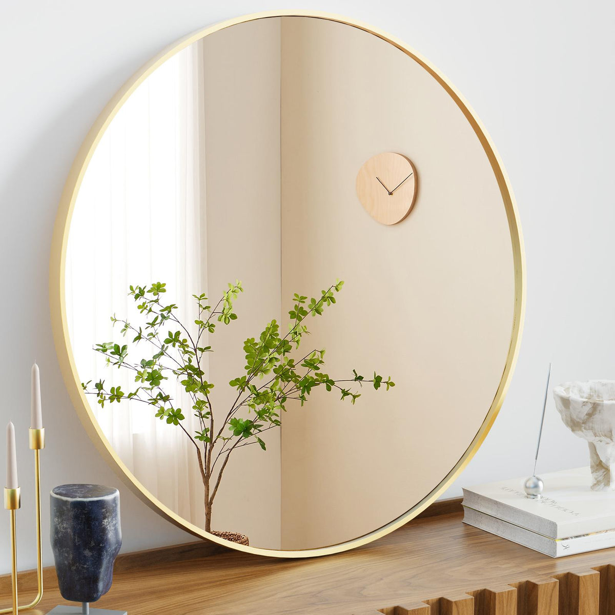Espejo redondo de pared dorado de 24 pulgadas