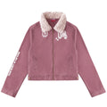 Chaqueta motera corta estampada con cuello de borreguito