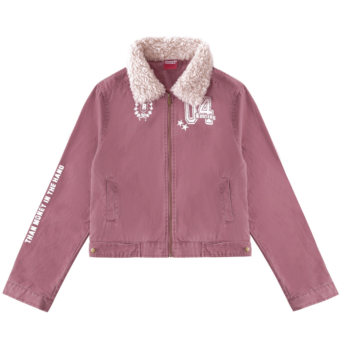 Chaqueta motera corta estampada con cuello de borreguito
