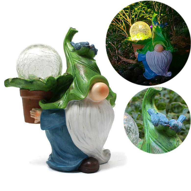 Figura de gnomo con luz solar para jardín