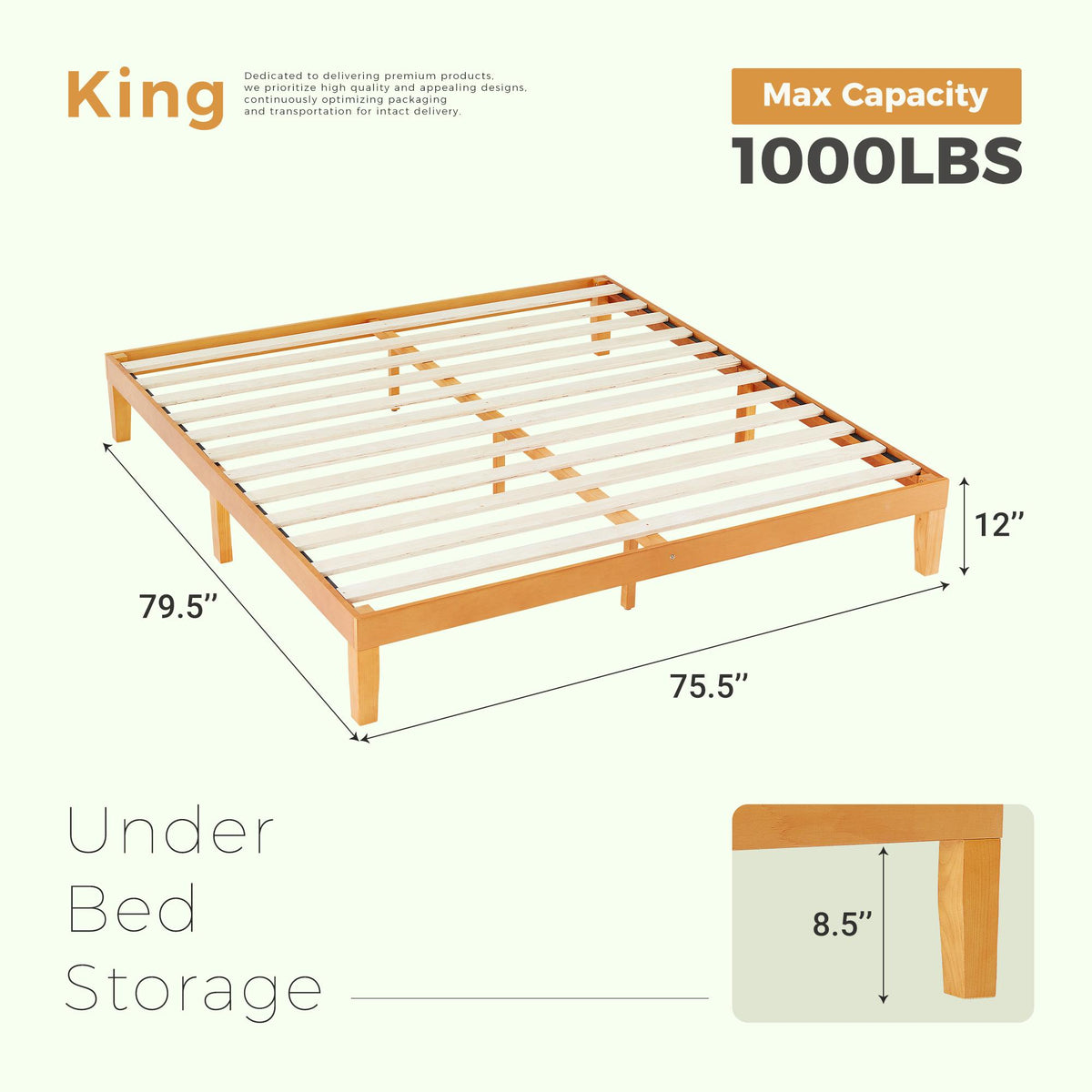 Base de cama de madera con láminas y sin cabecero — King