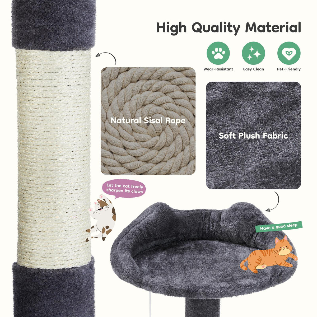 Árbol para gatos con casita, rascador y rampa — azul oscuro