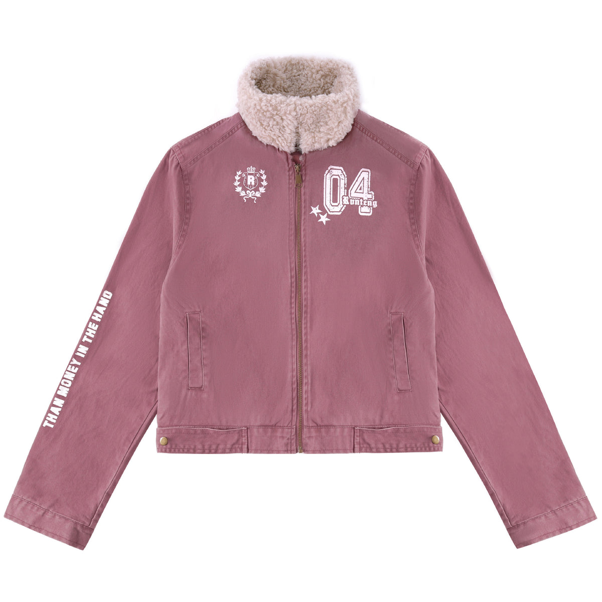 Chaqueta motera corta estampada con cuello de borreguito