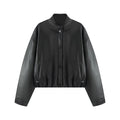 Chaqueta de PU de cuello alto con botones y cremallera