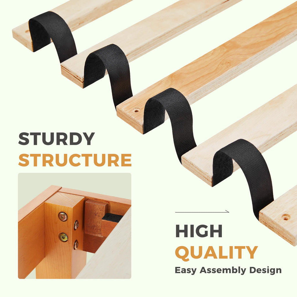 Base de cama de madera con láminas y sin cabecero — Queen