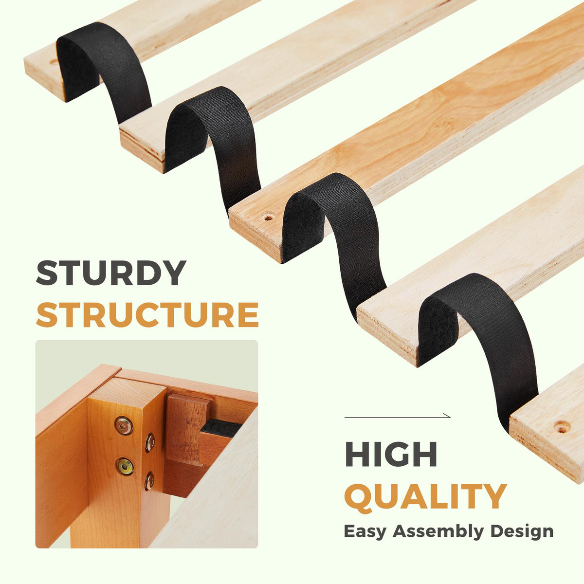 Base de cama de madera con láminas y sin cabecero — Queen
