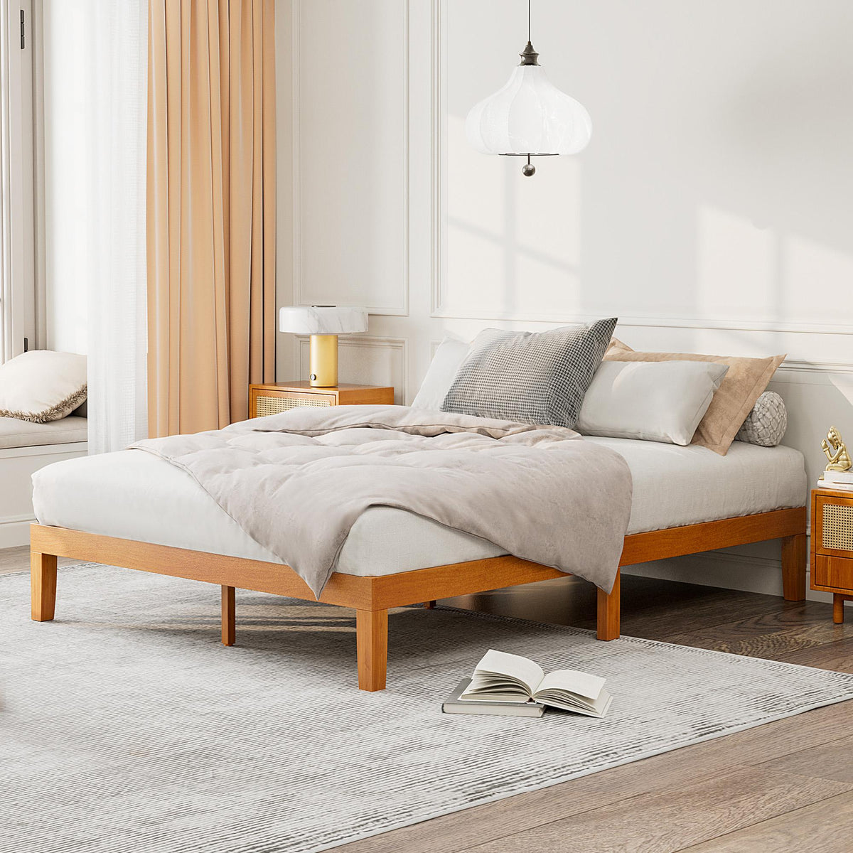 Base de cama de madera con láminas y sin cabecero — Queen