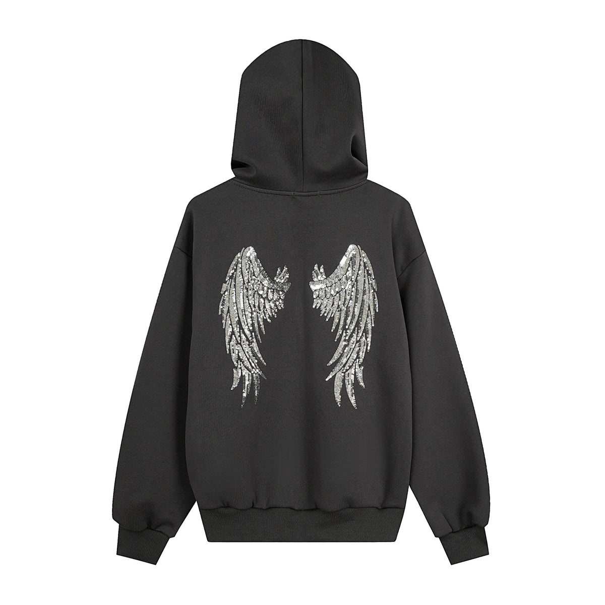 Chaqueta holgada con capucha y alas de lentejuelas