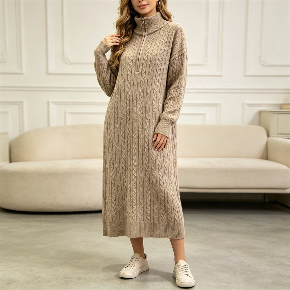 Vestido de punto trenzado con media cremallera