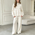 Conjunto de punto con cárdigan de doble cremallera y pantalón