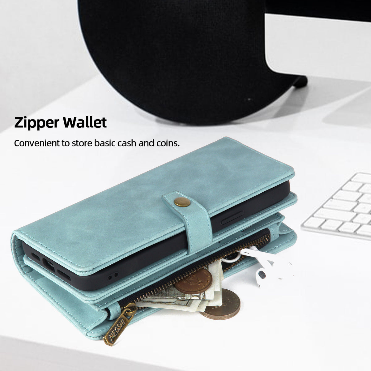 Funda cartera multifunción en PU para iPhone
