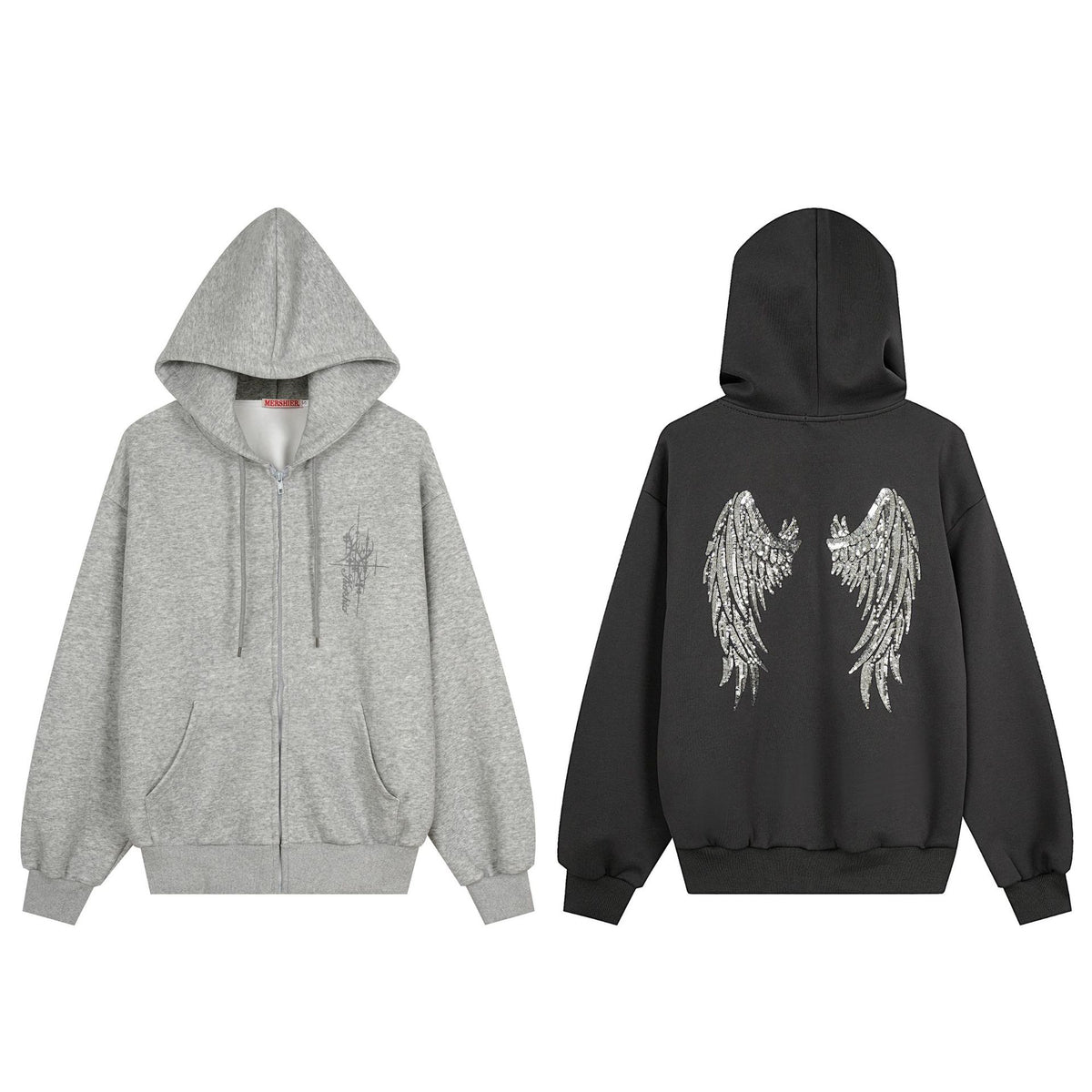 Chaqueta holgada con capucha y alas de lentejuelas