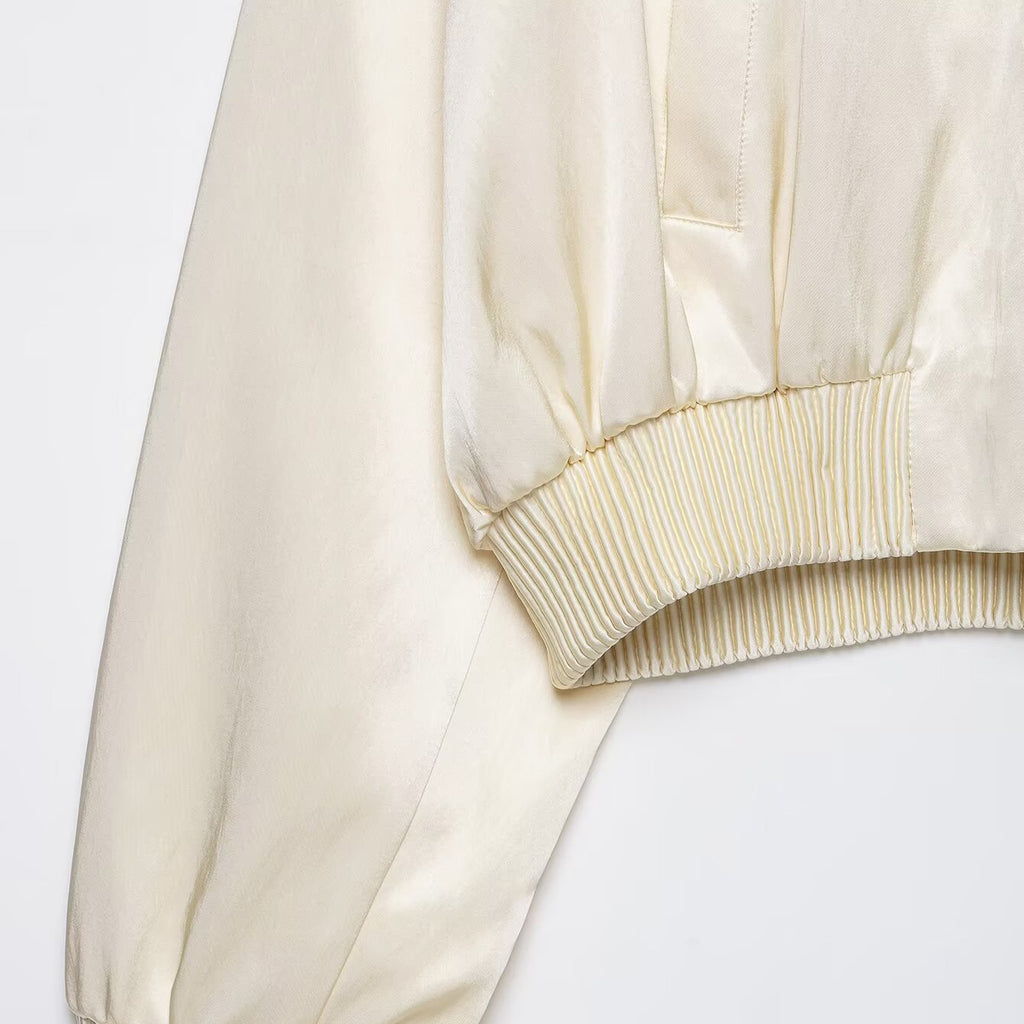 Chaqueta bomber holgada beige con cremallera