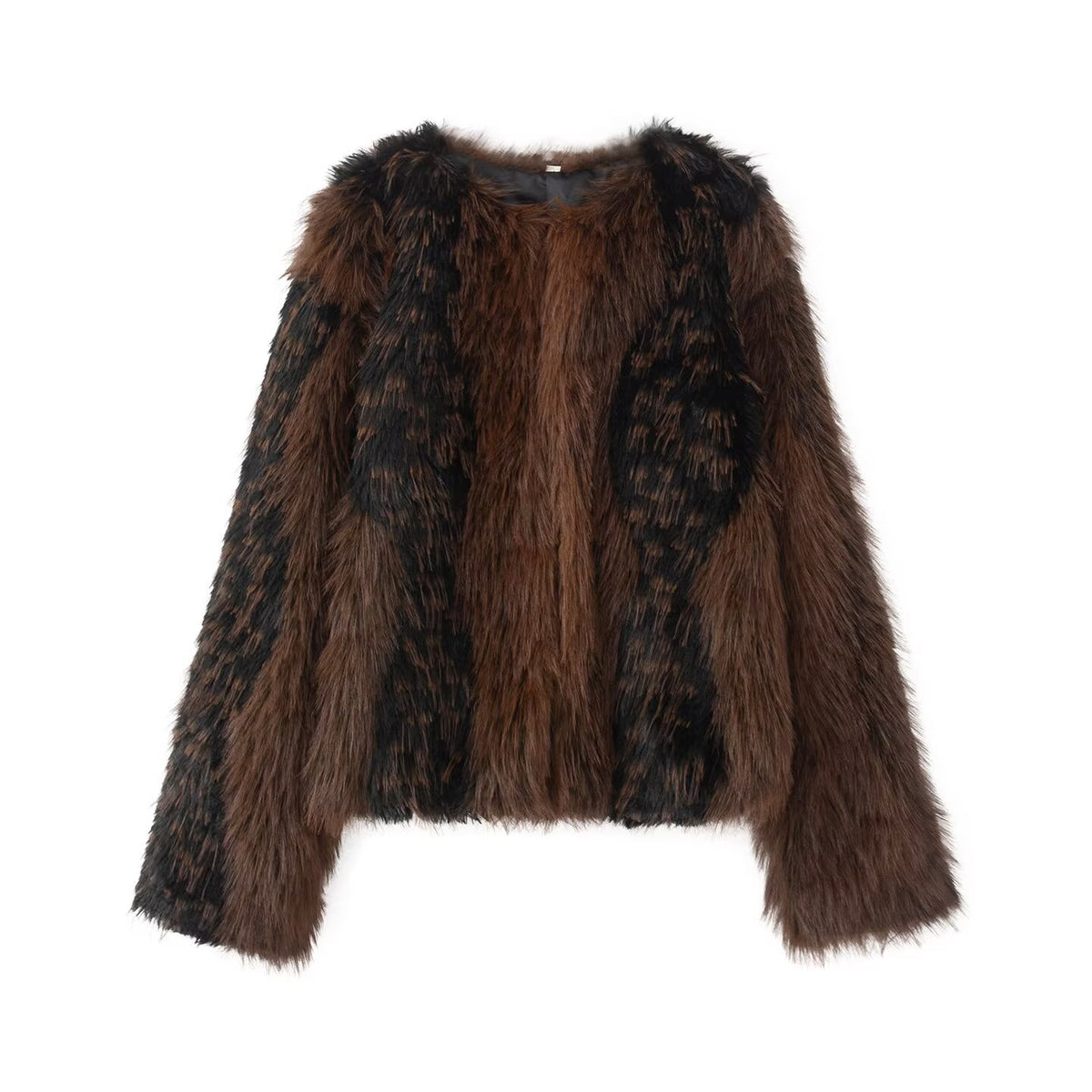 Chaqueta de pelo sintético con estampado y cuello redondo