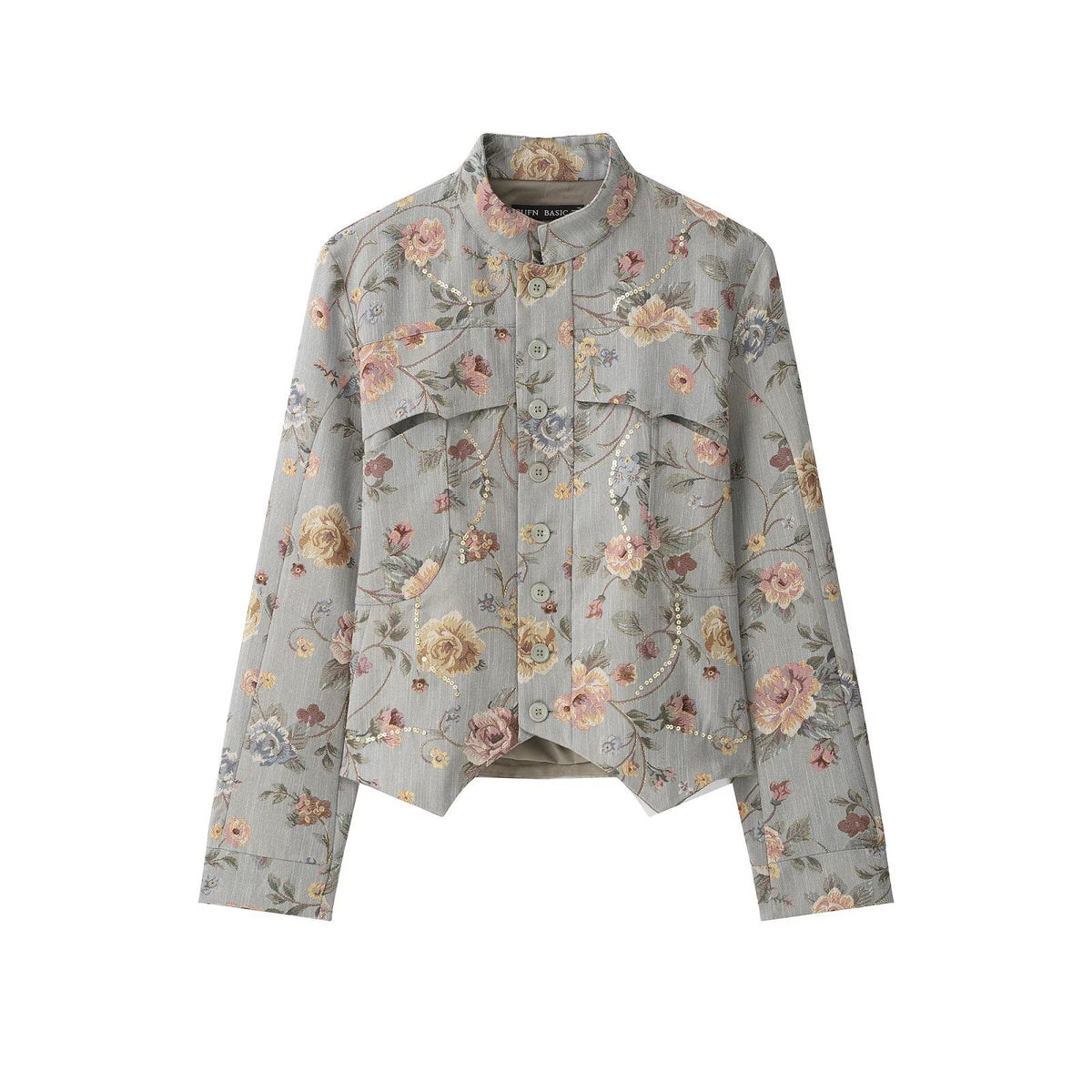 Chaqueta jacquard de cuello alto y botones