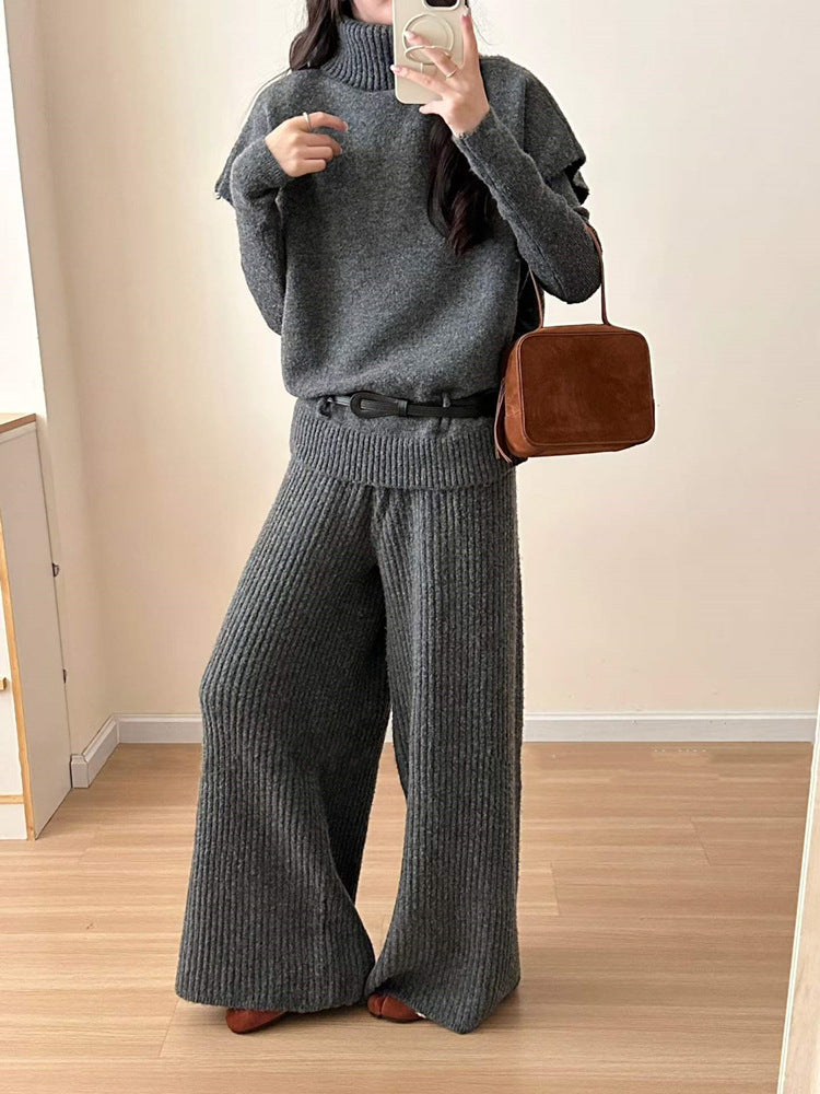 Conjunto de punto de 3 piezas con chaleco y pantalón ancho
