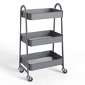 Carrito organizador metálico de tres niveles con ruedas — gris