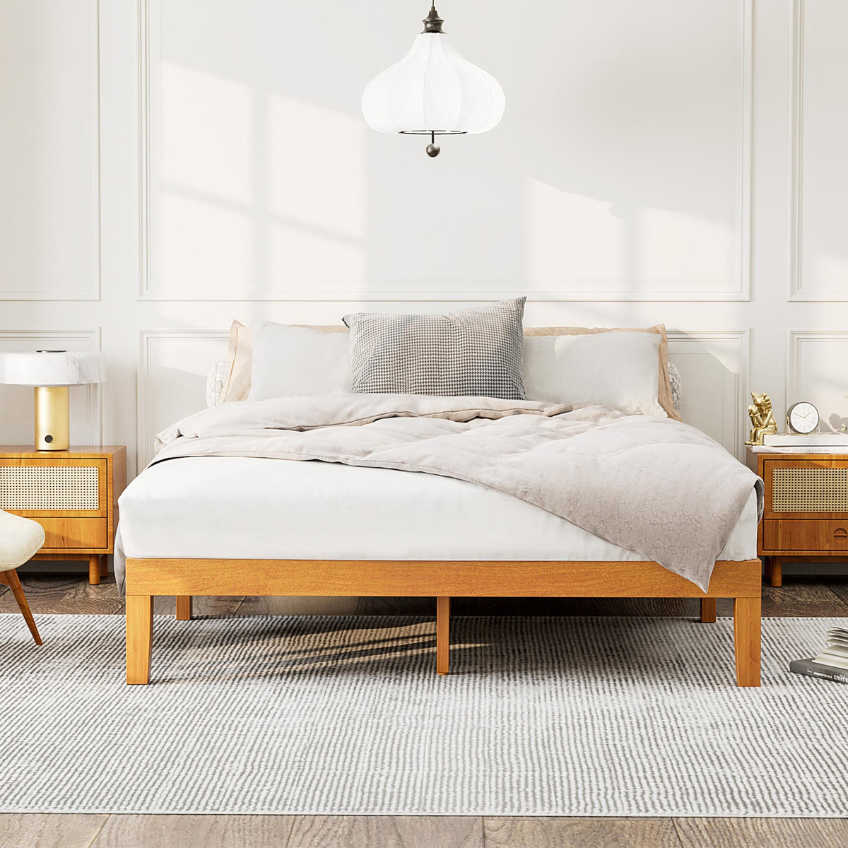 Base de cama de madera con láminas y sin cabecero — Full
