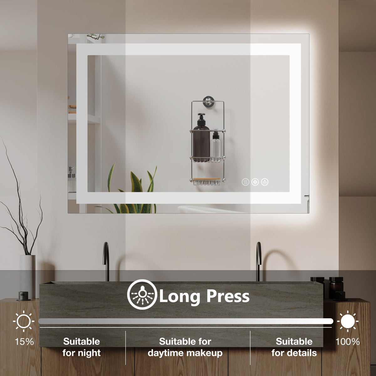 Espejo LED antivaho de 28 × 36 pulgadas